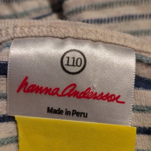 Hanna Andersson girls size 110 or 5 striped twirly dress oatmeal teal & green #1 - Picture 3 of 4